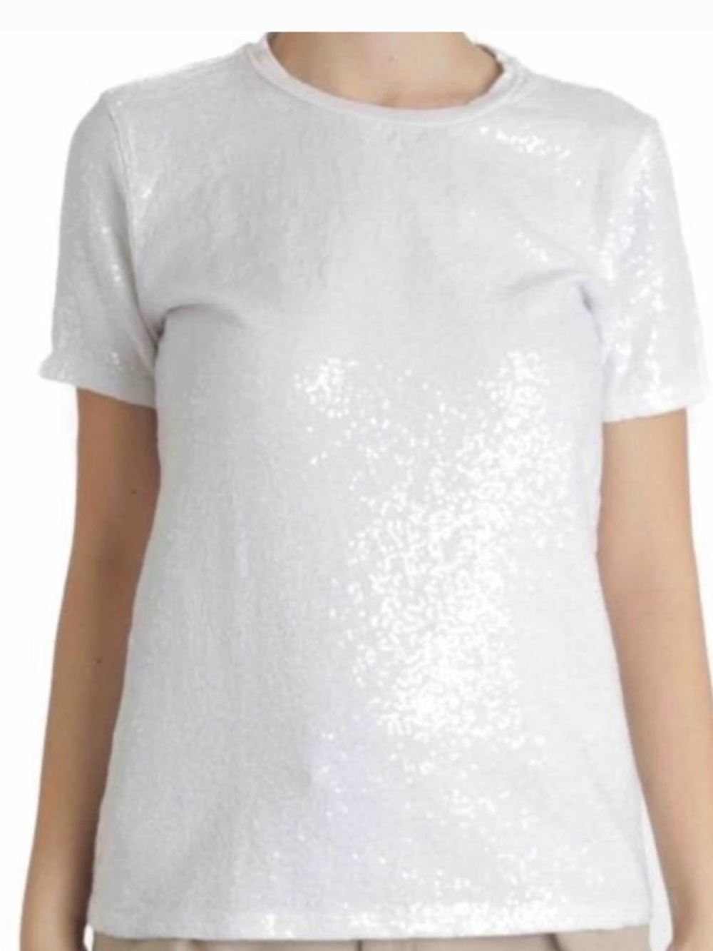 DKNY White Sequin Short Sleeve Crewneck Tee NWOT
